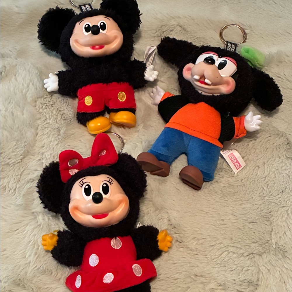 Disney Mickey, Minnie Mouse, and Goofy  Plush Keychains - Black, Red, Orange